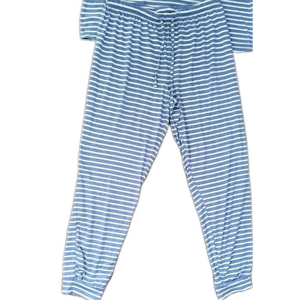 Carole Hochman Pajama Set Size Medium Pjs Jogger Jersey Knit Blue White Stripes - Picture 4 of 5